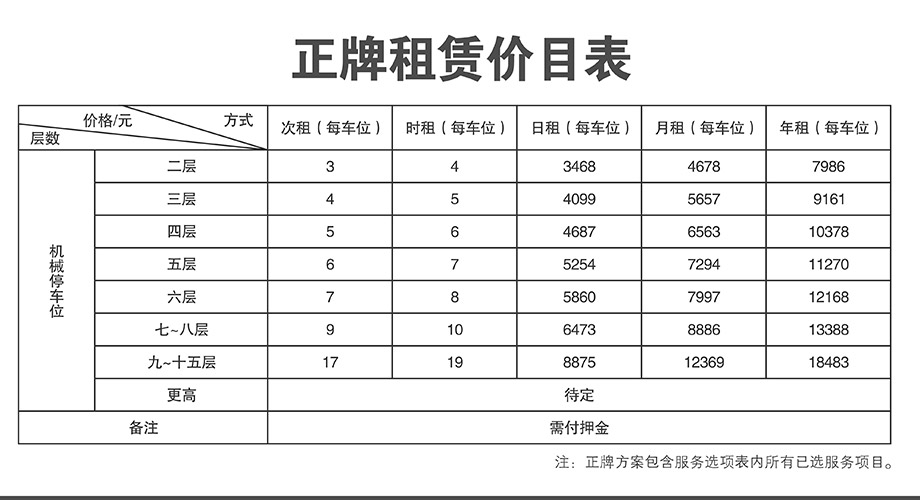 四川成都停车设备正牌租赁价目表