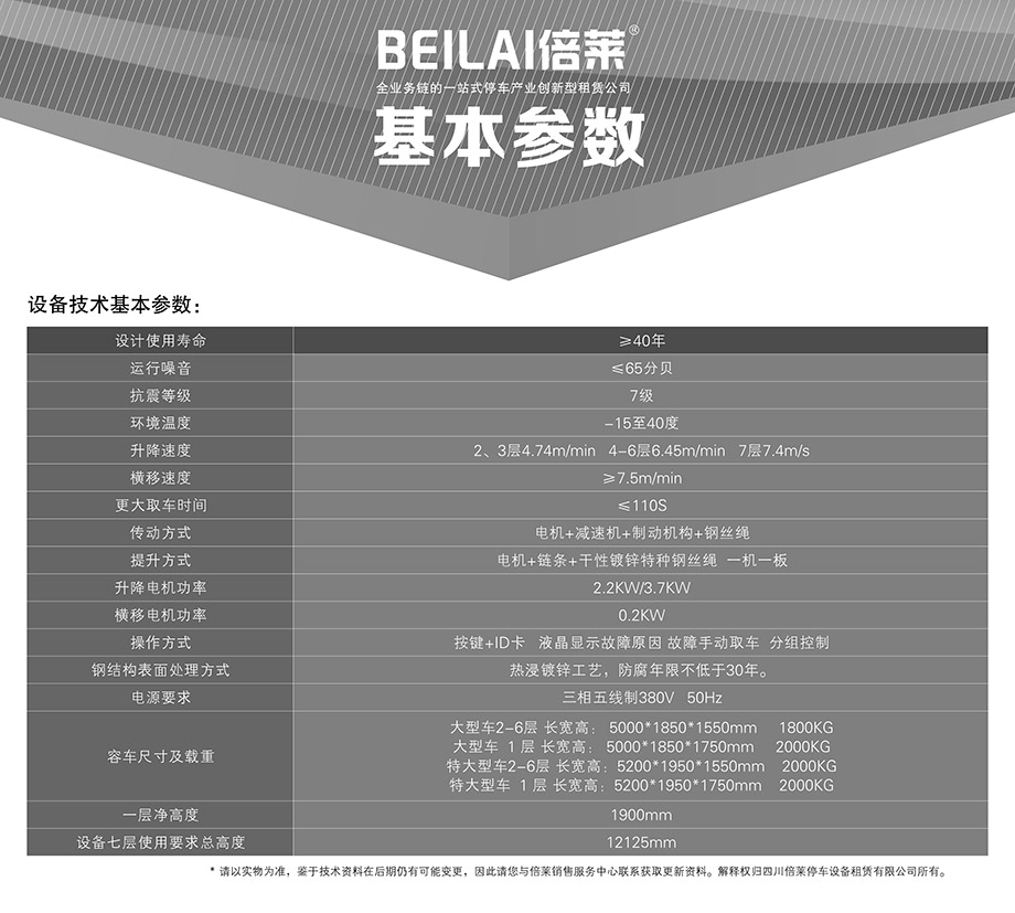 四川成都PSH7七层升降横移机械车位基本参数